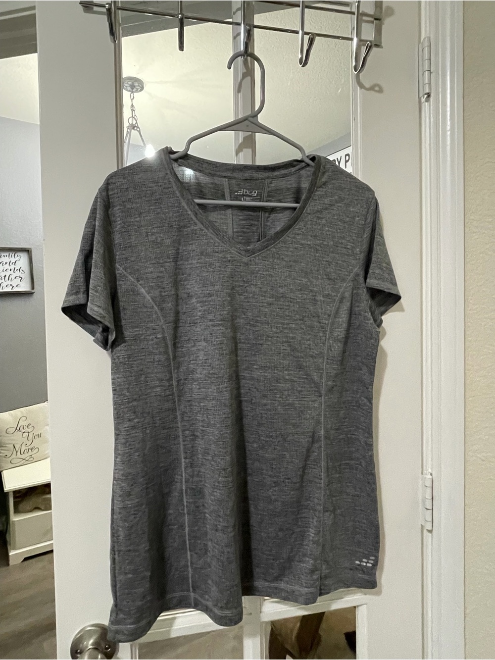 bcg Women's Short Sleeve V-Neck Tee in Heather Gray